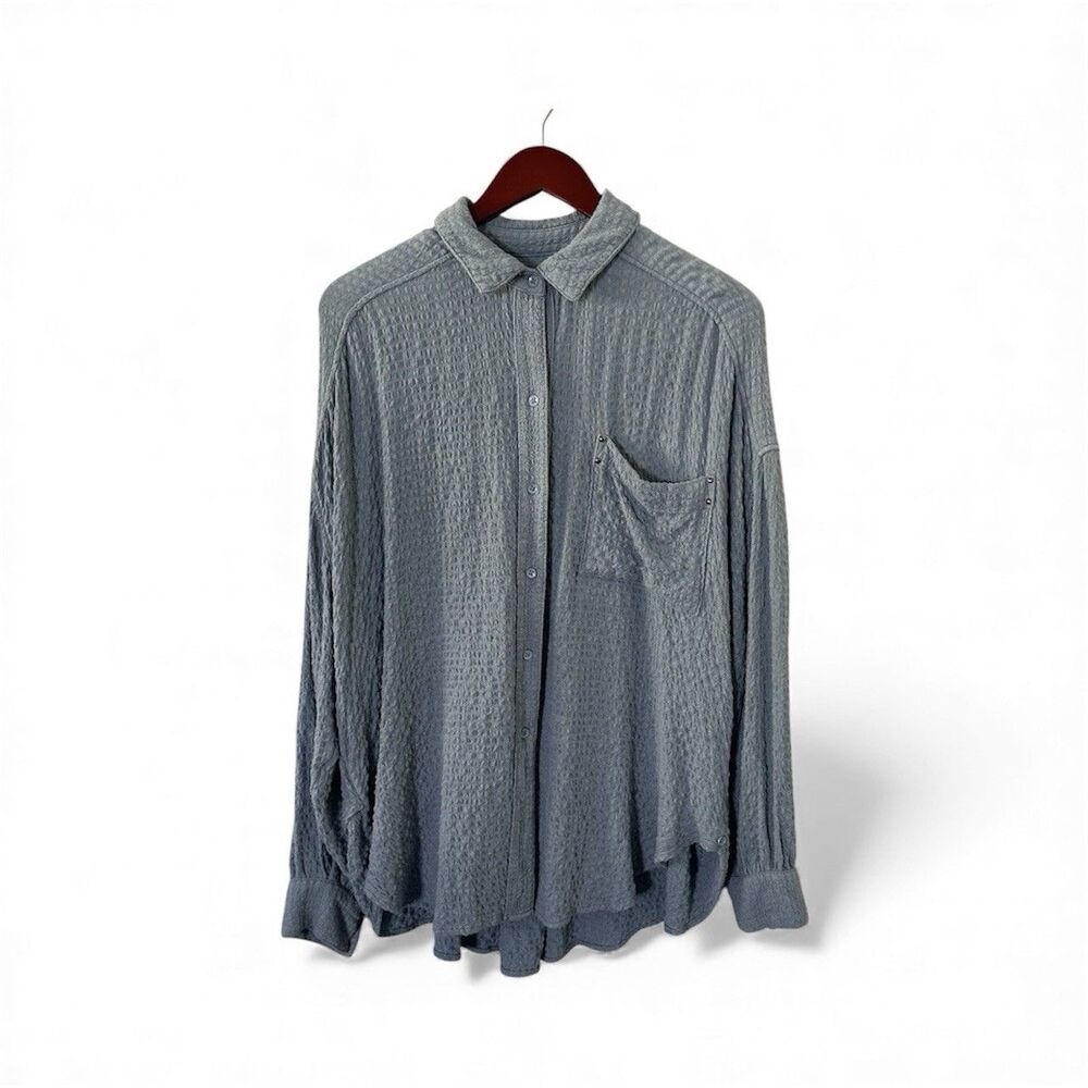 We The Free Waffle Knit Button Down Top Women's Small Drapey Happy Hour Shirt